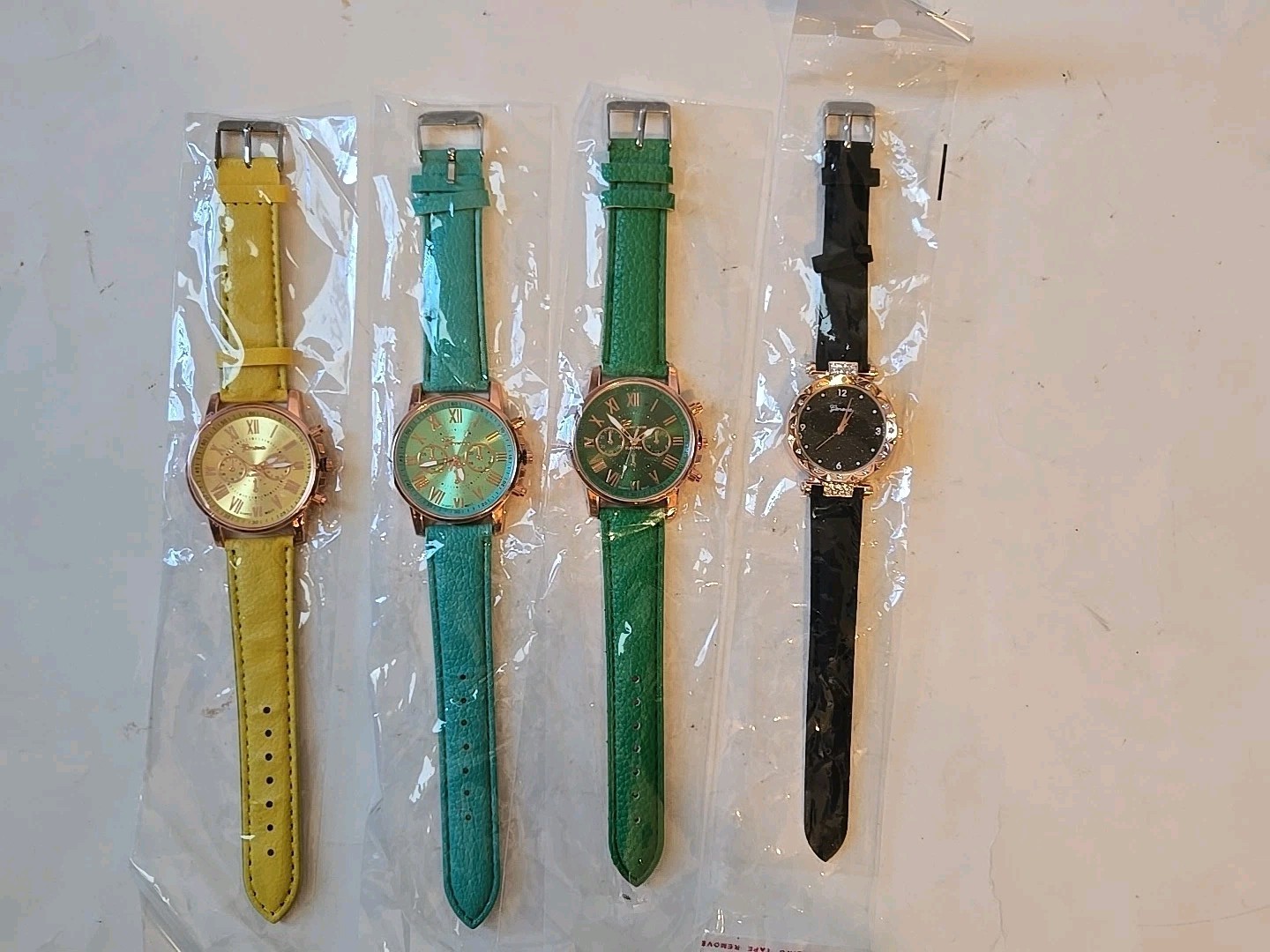 Geneva Ladies Watches Yellow, Green, Black New In Package Set Of 4
