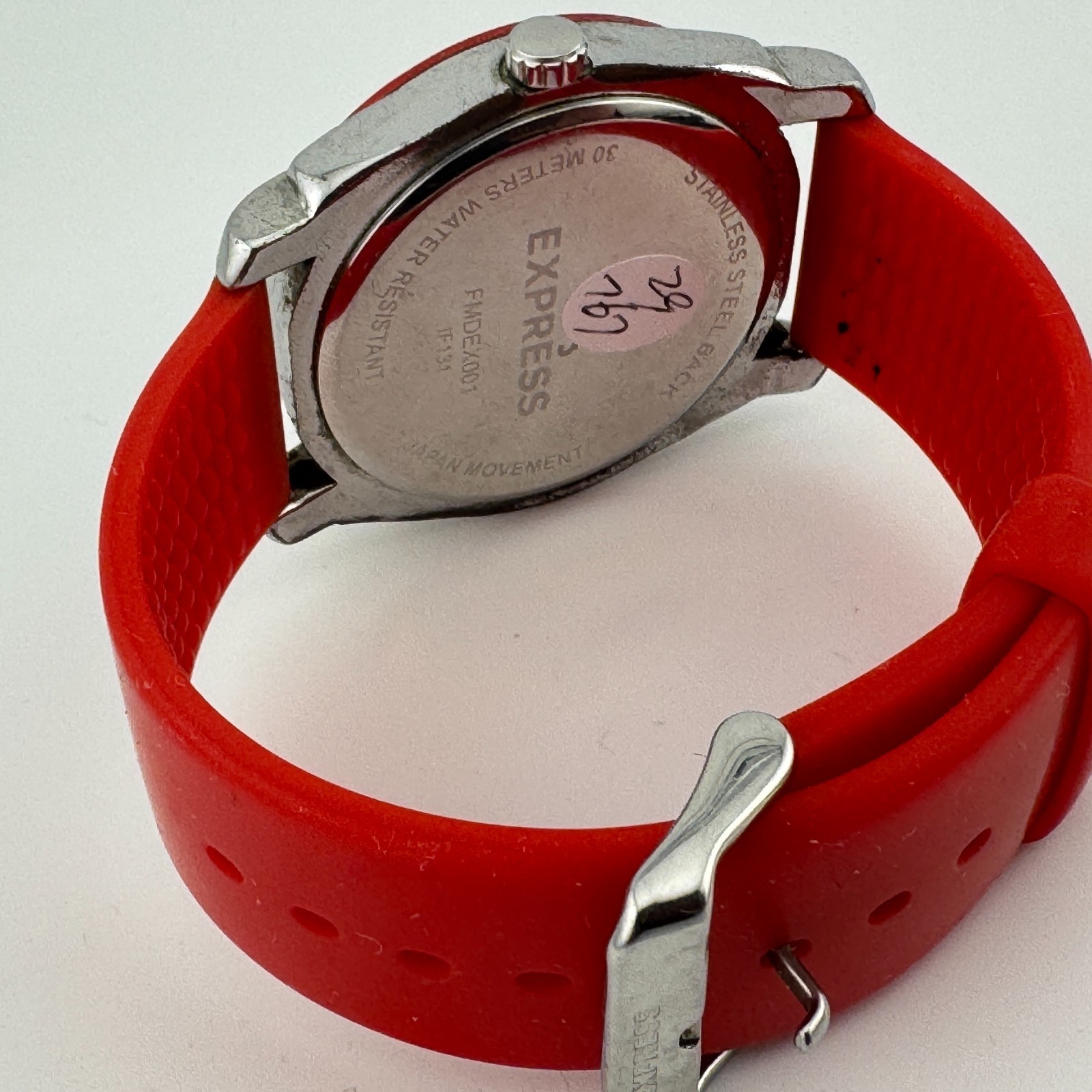 Express Quartz Watch Men 30m Silver Red Japan Movt Day Date Analog New Battery