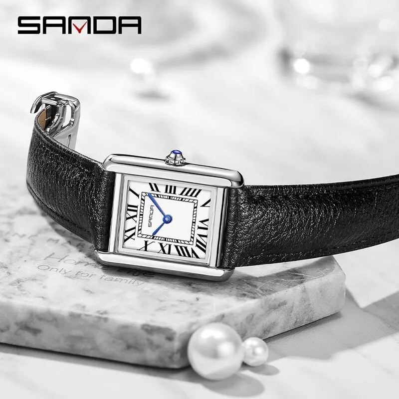 Sanda Watch Tank Style Men’s Quartz Stainless Steel Deployant Clasp NEW