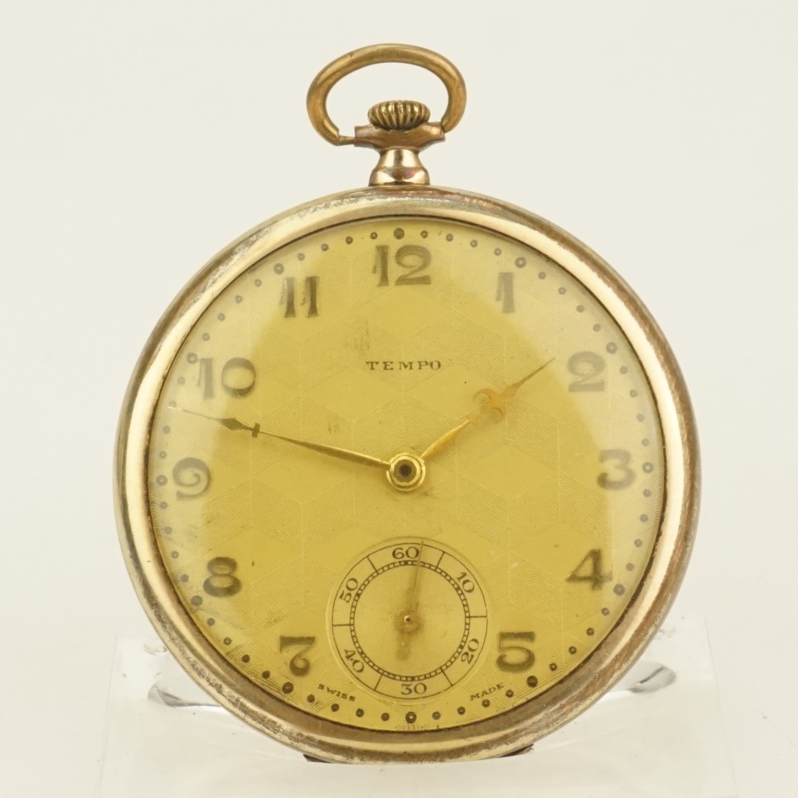 High-Grade! Gold pl TEMPO Pocket Watch Men’s no fusee no duplex no repeater RAR