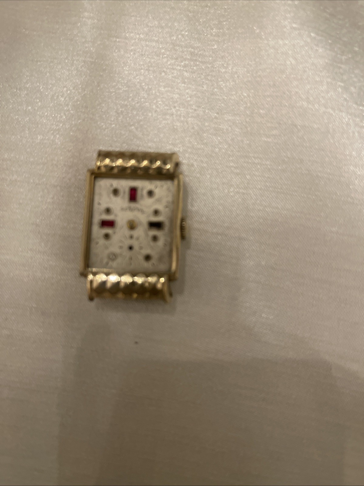 Vintage rectangular Gold Tone Watch With Gemstone Markers