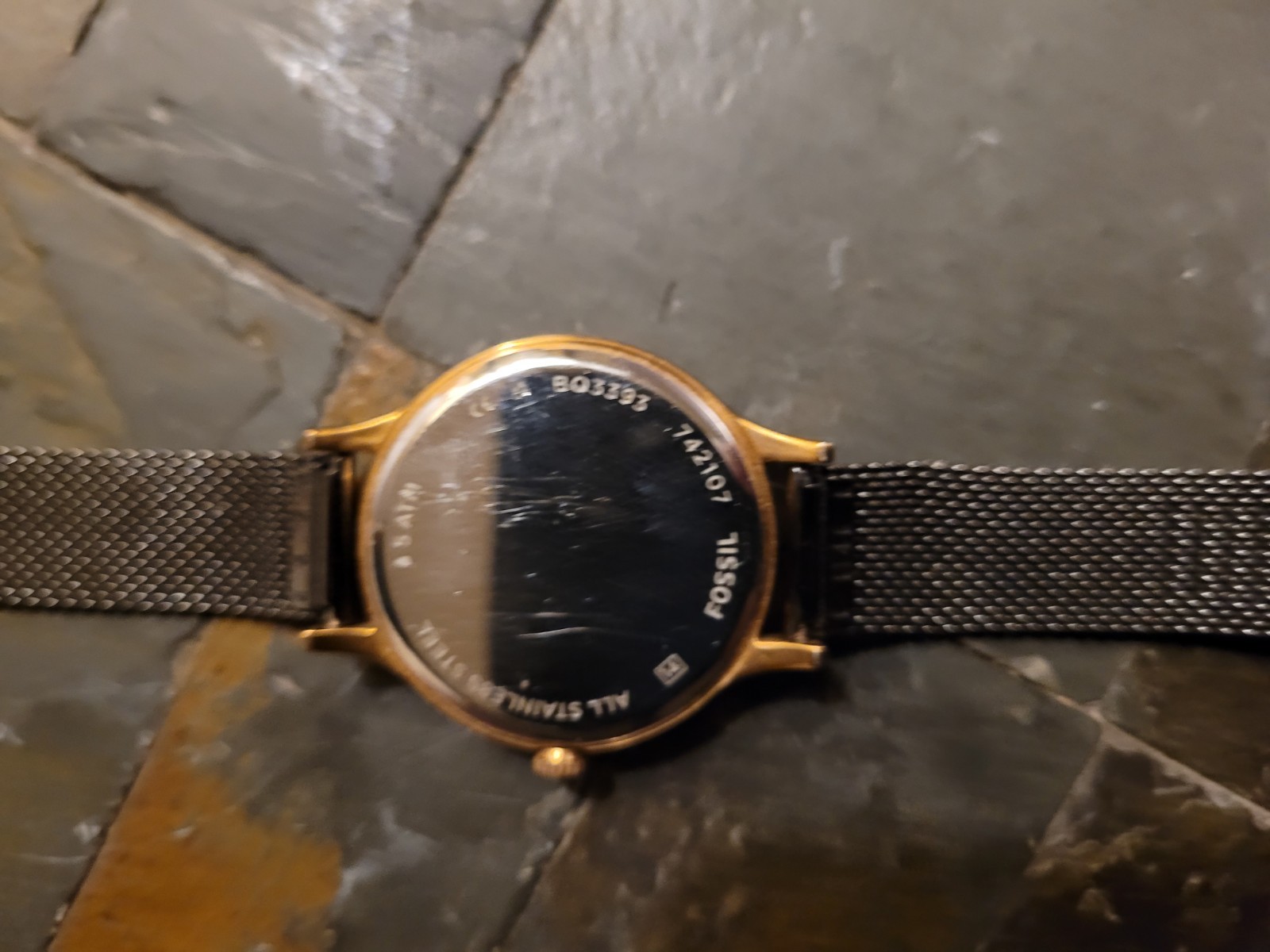 Fossil Women’s Quartz Analog Bronze Dial Gold Tone 36mm Mesh Watch with Crystals