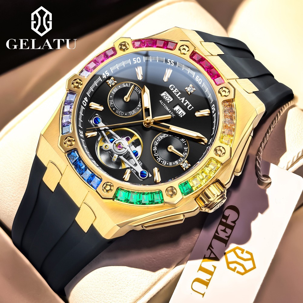 GELATU Automatic Mechanical Men’s Watch, Luminous, Waterproof, Complete Calendar