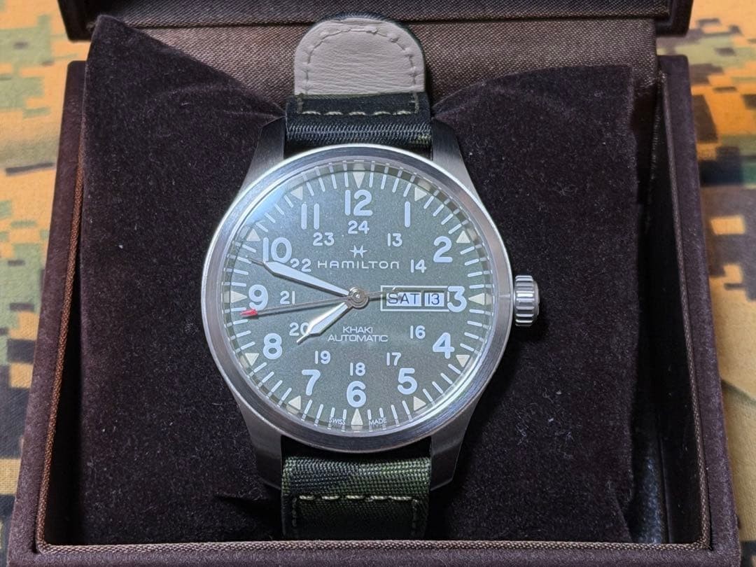 HAMILTON Khaki Field H70535061 Automatic Day-Date Green Camo Steel Watch