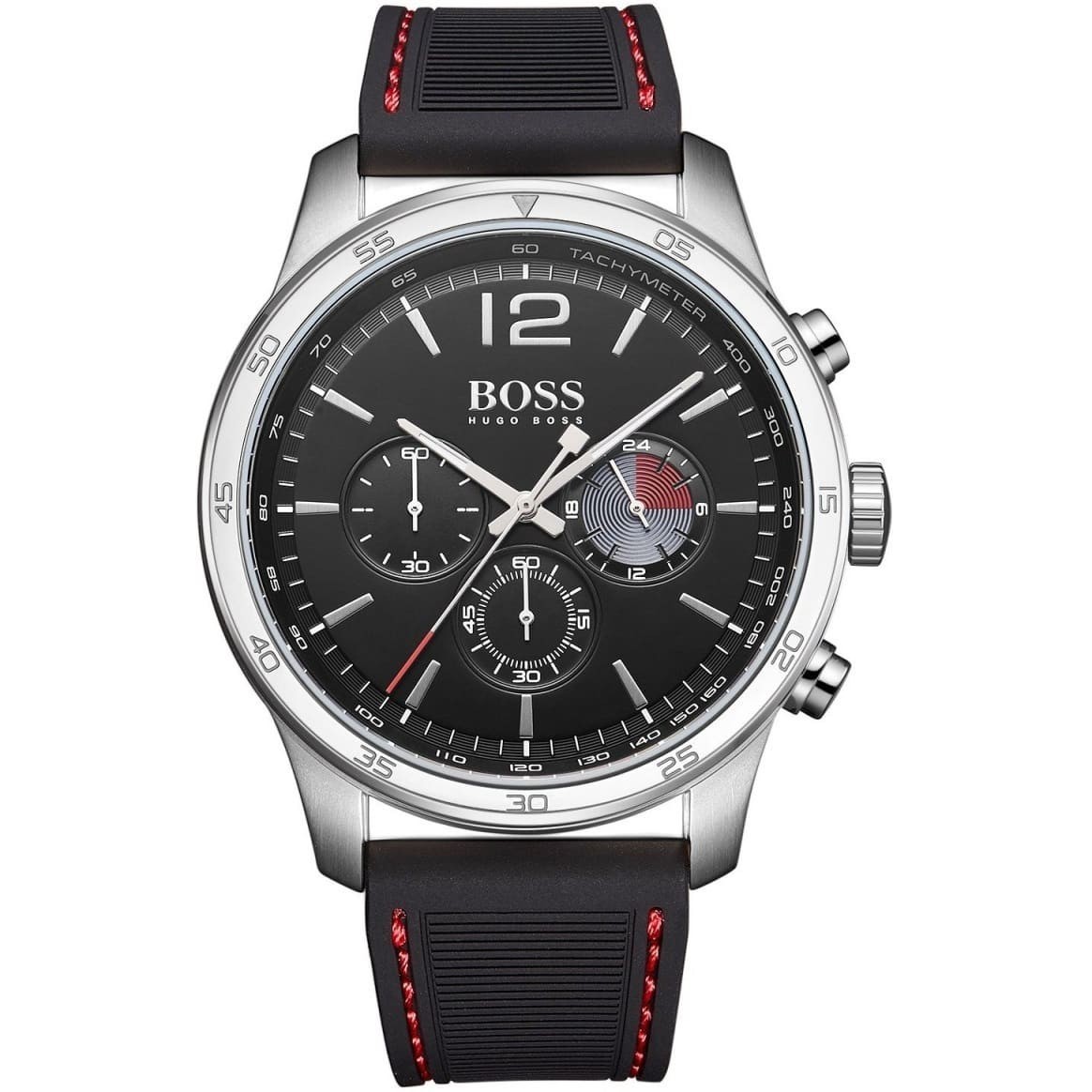 Hugo Boss 1513525 Mens Sport Watch Black Dial Chronograph Rubber Silicone Band