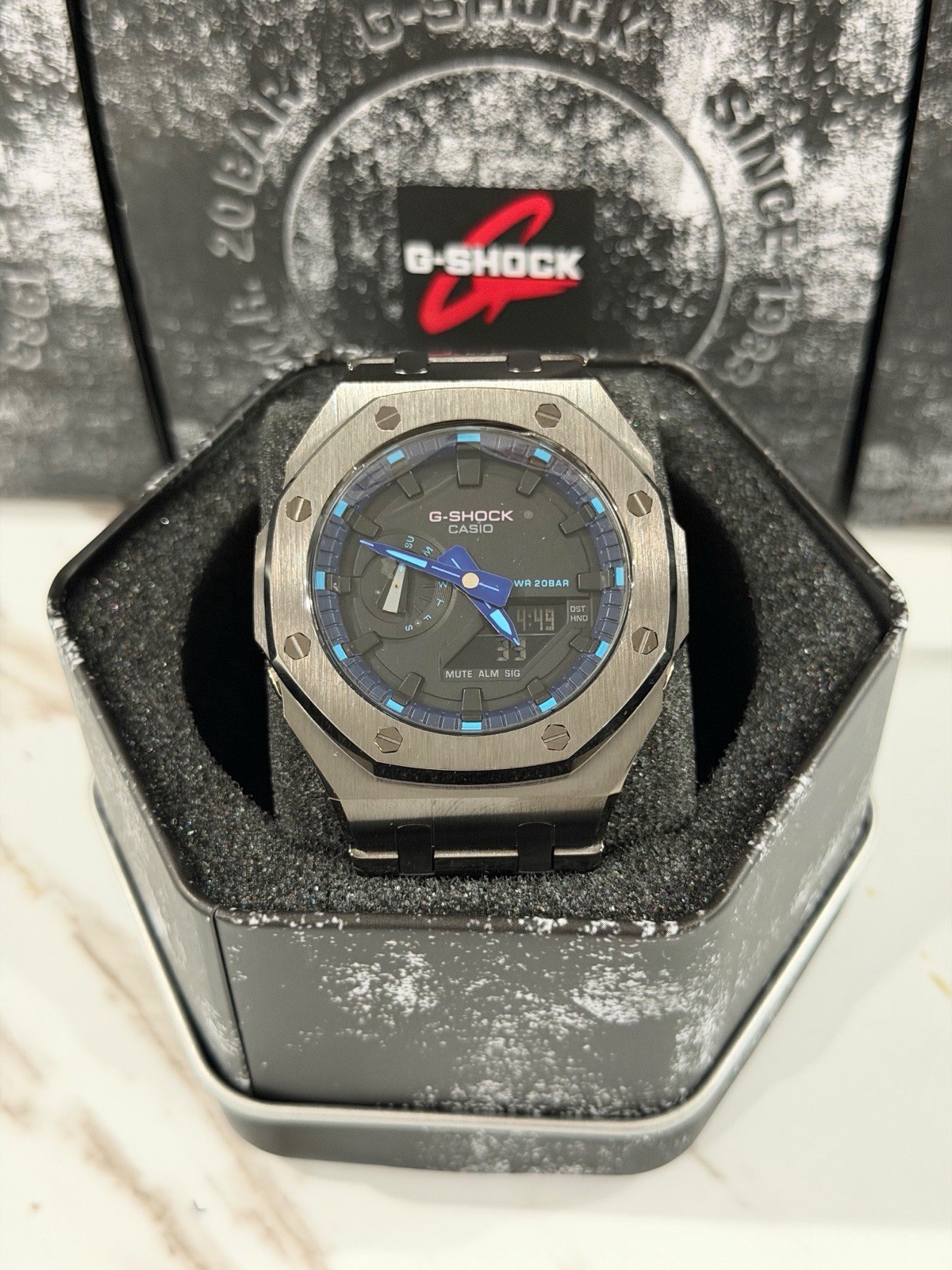Casio GA-2100 G-Shock Watch – Sandblasted Metal Case Mod – Black Dial