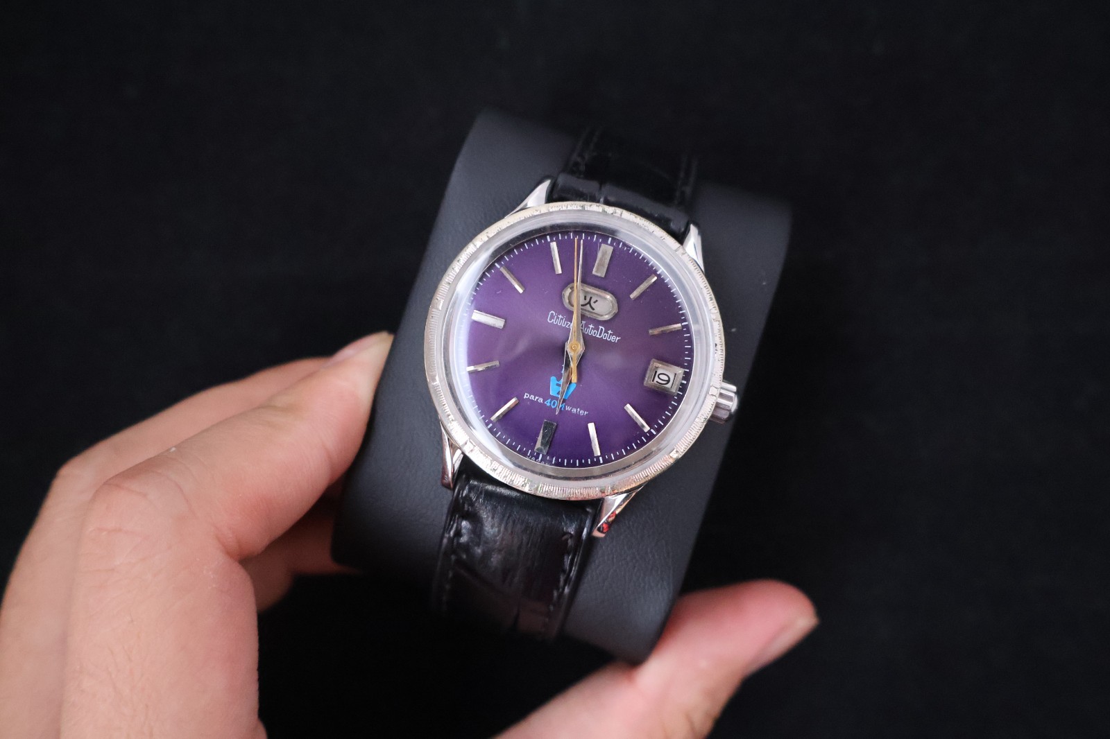 Serviced Rare Vintage 1965 Citizen Auto Dater Purple Dial 19 Jewels
