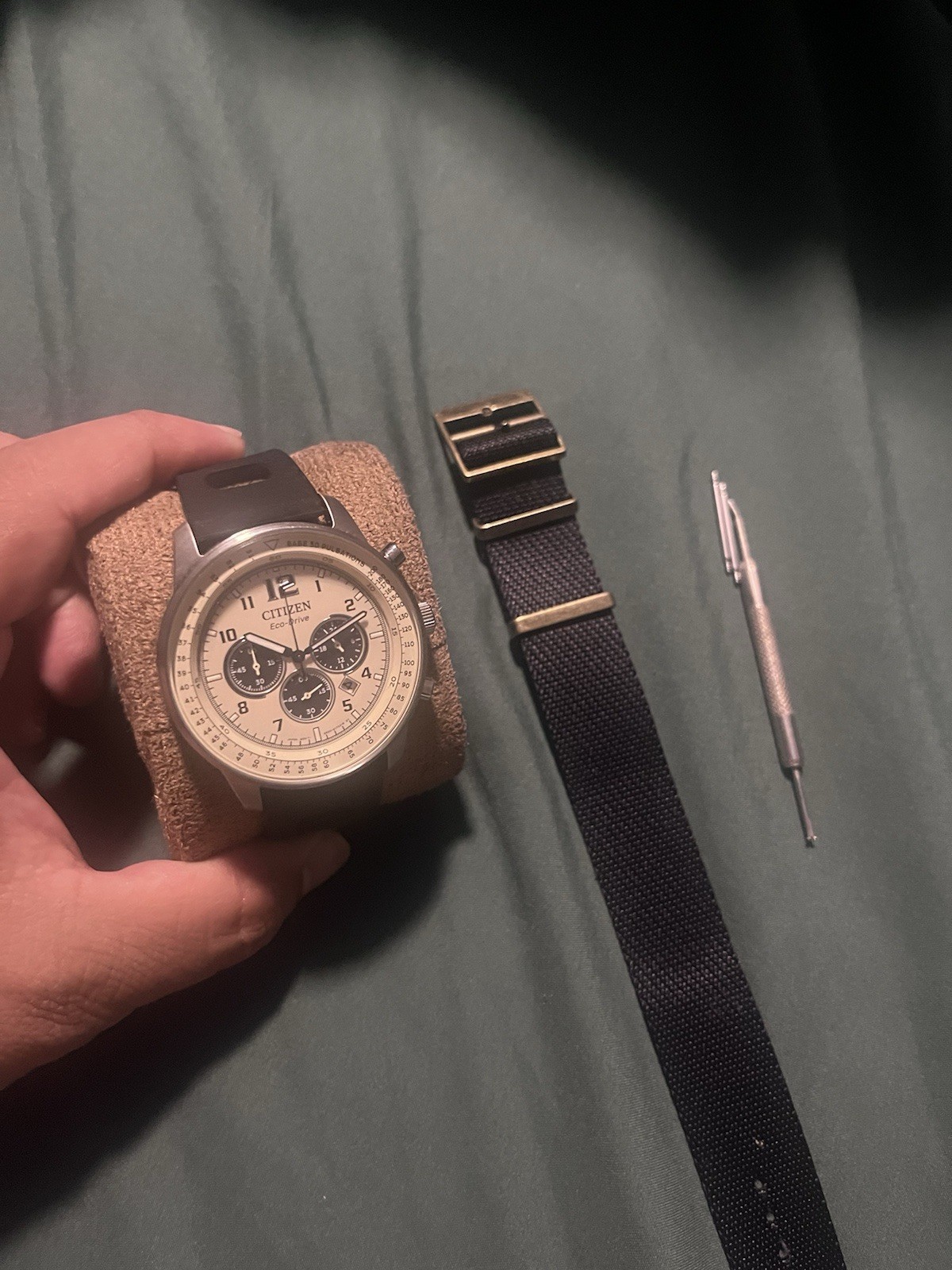 Citizen CA4500-08X Eco-Drive Chronograph Beige dial w/Racing Strap and nato