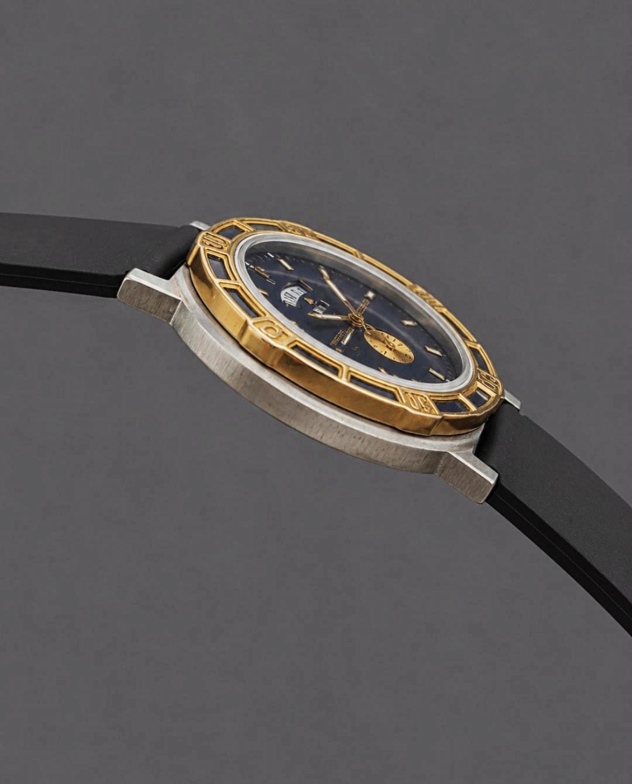 1990s HELBROS ‧ French Vintage‧Blue & Gold Bezel ‧ New Strap