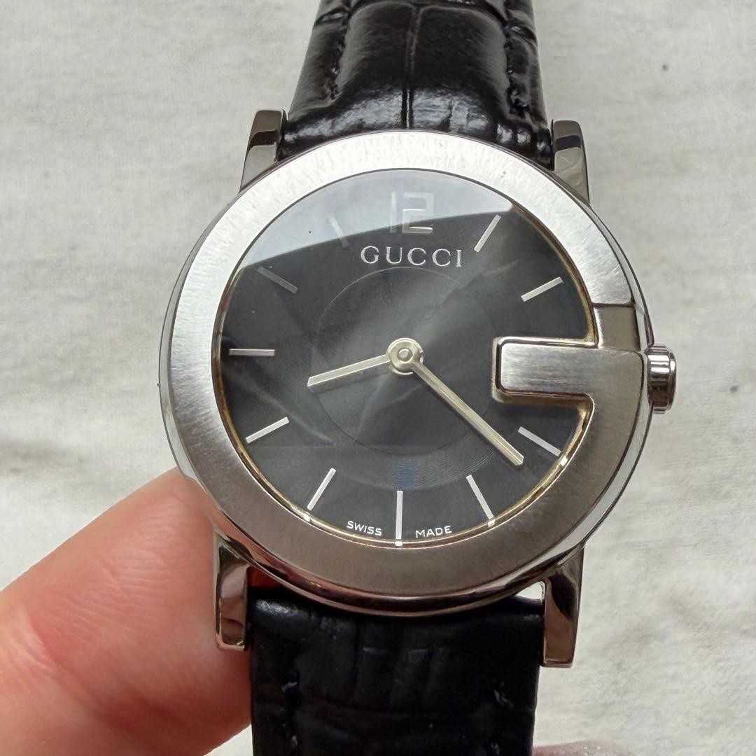 Gucci 101L Ladies Black Quartz Wristwatch Japan Polished 071659
