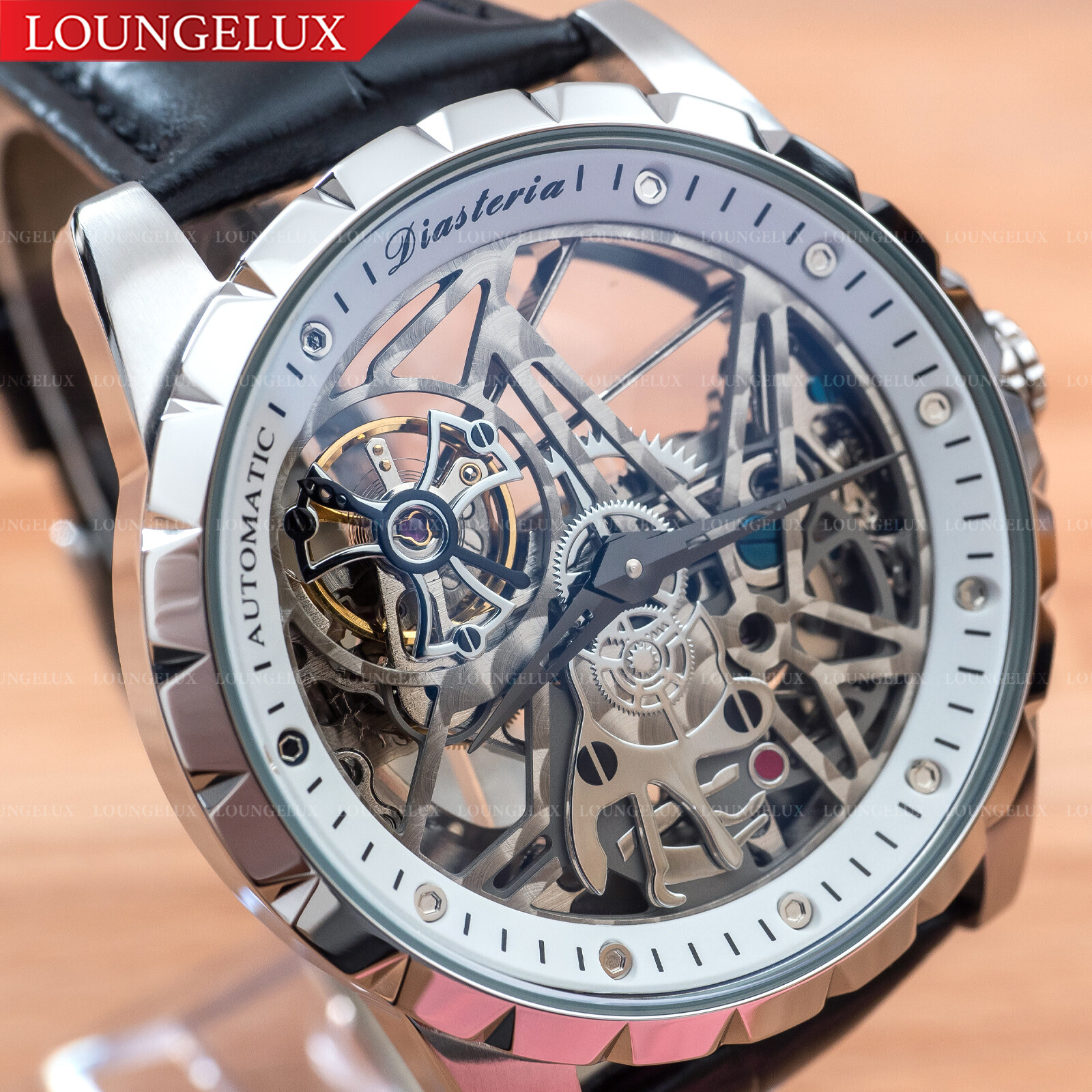 Mens Automatic Mechanical Watch – Silver White Dial Leather DIASTERIA 13868