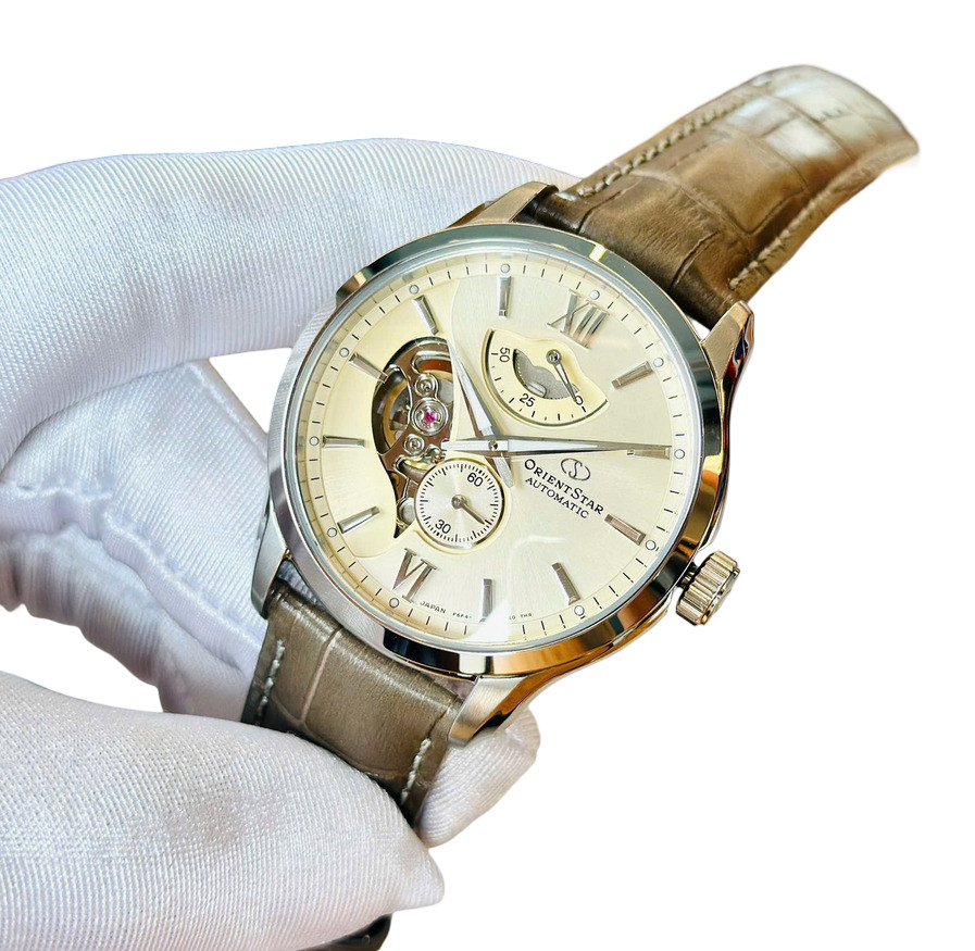 Orient Star Automatic Gold Dial Men’s Watch Power Reserve Leather RK-AV0B10G