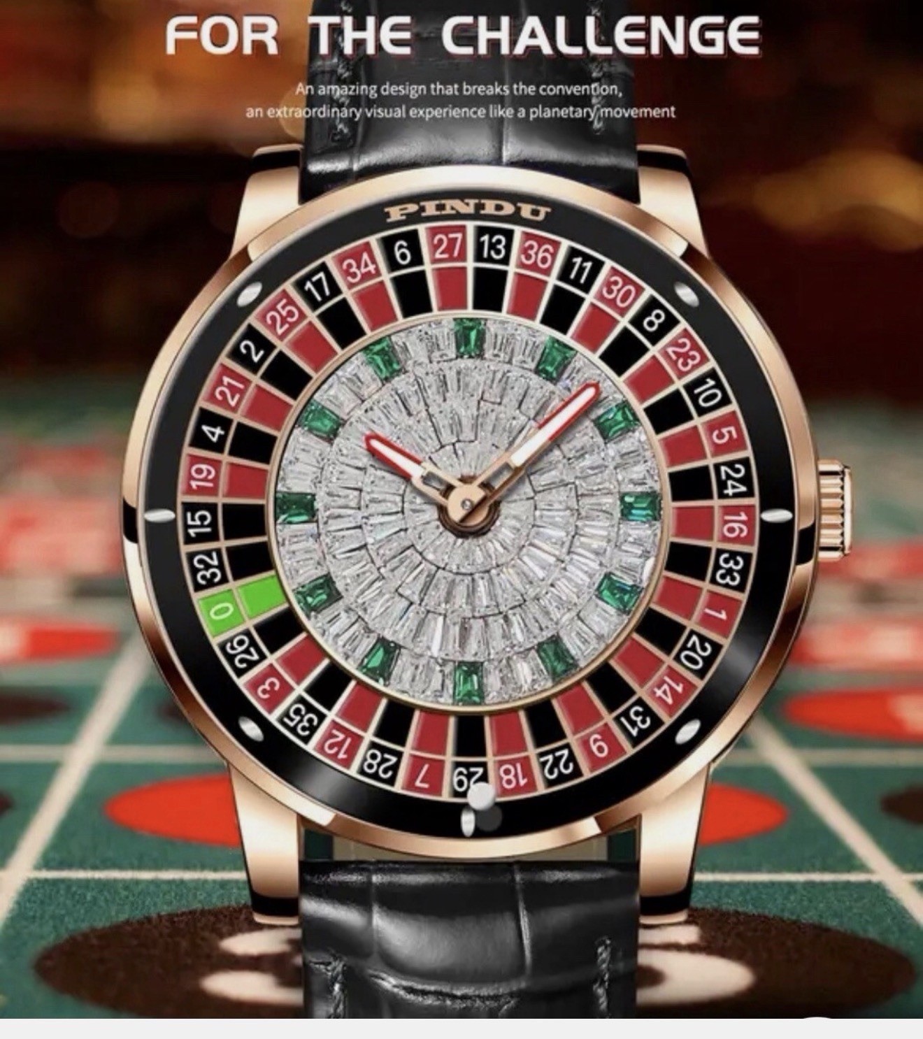 PINDU Men’s Automatic 46mm Steel Case Watch Black Leather Strap 3ATM Box