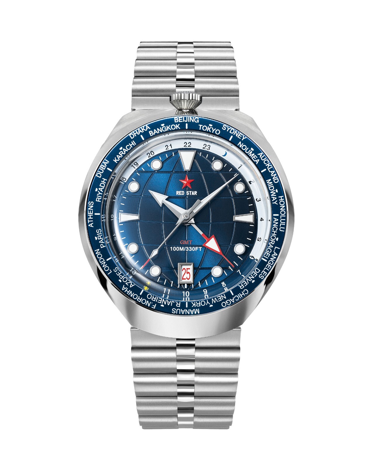 RED STAR BULLHEAD Sea Star GMT Dual Time NH34 Automatic Diver Watch 42mm 100M C3
