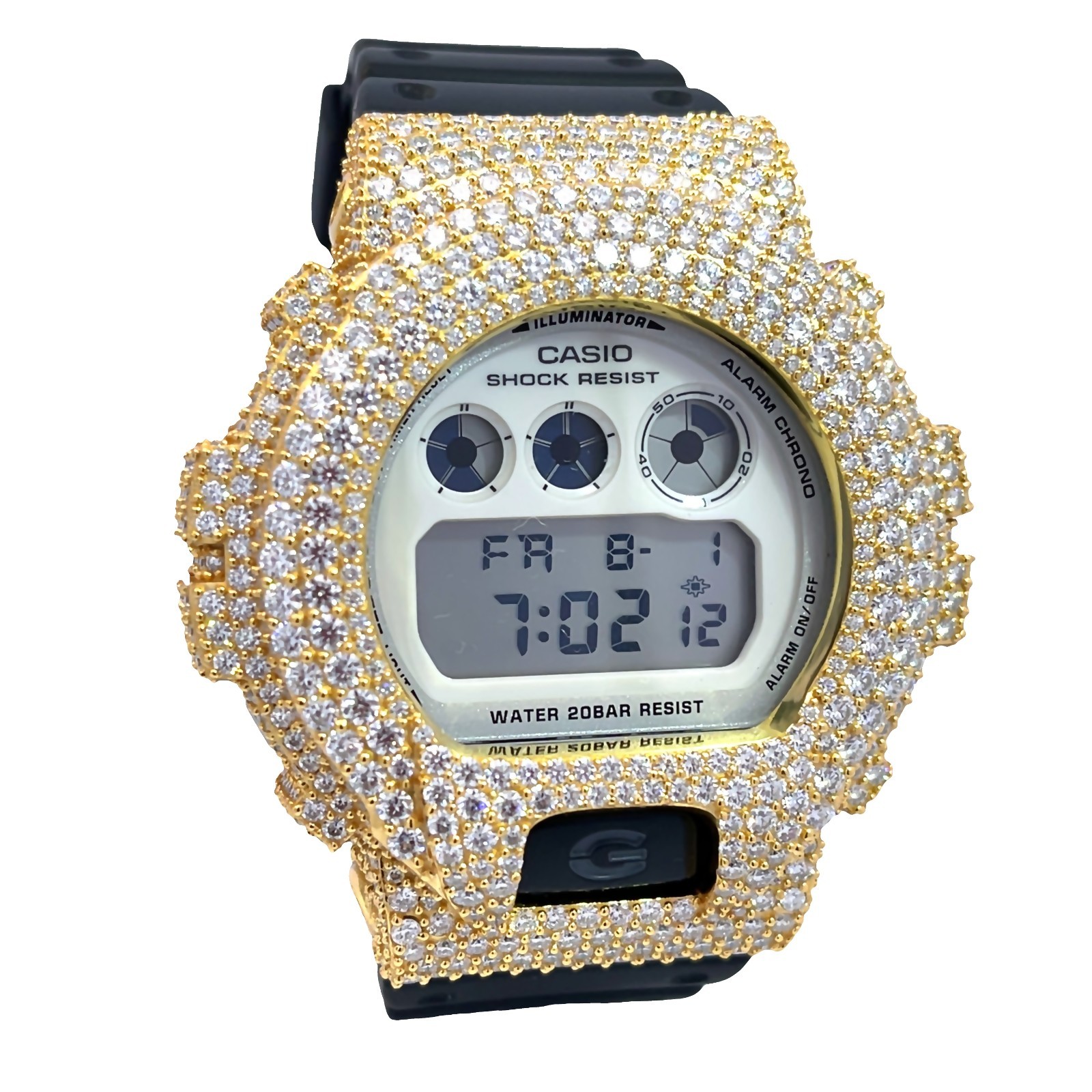 Moissanite Iced Out G-SHOCK DW-6900 Watch – D Color, Flawless Clarity