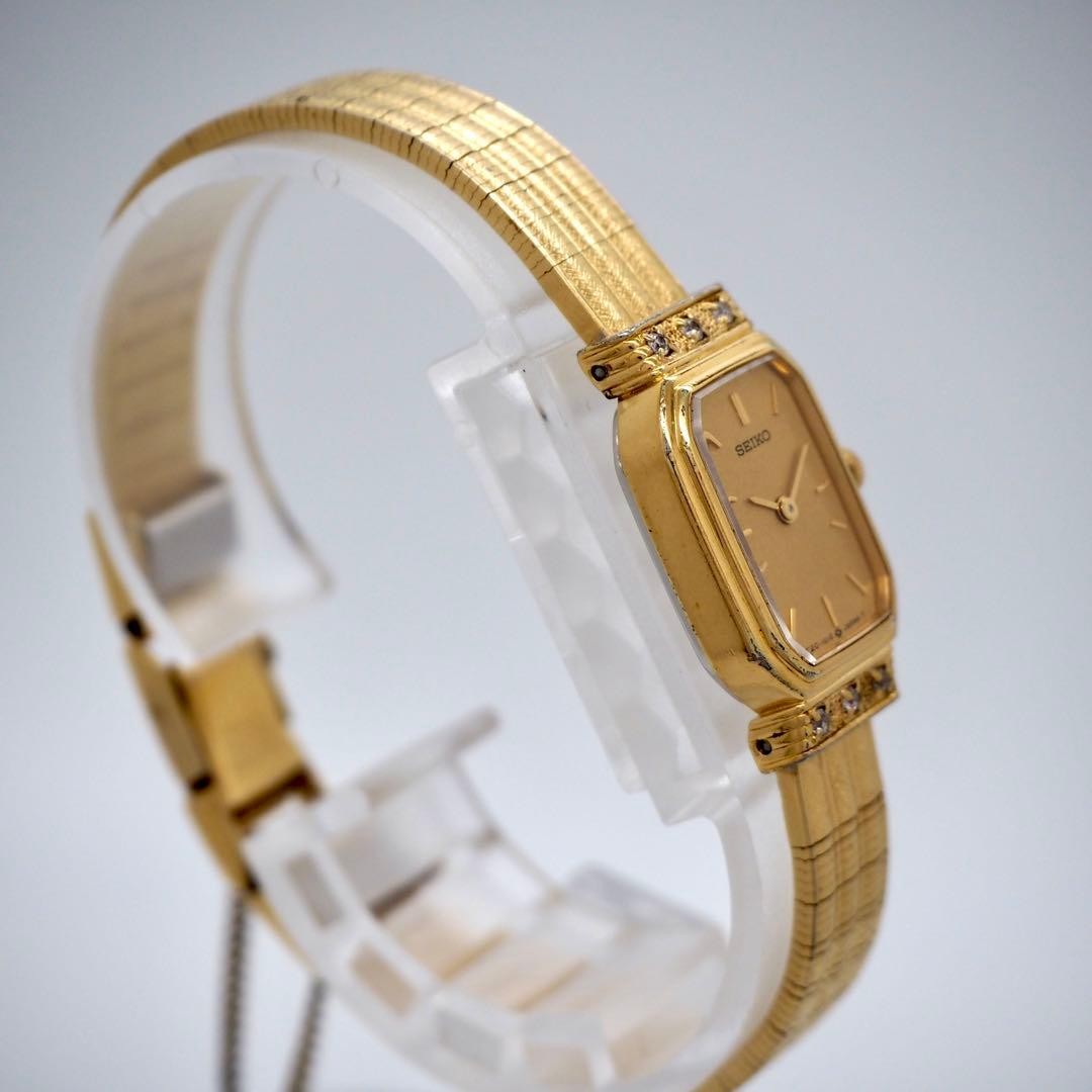 492 Running SEIKO Watch Square Gold 6P Diamond Vintage