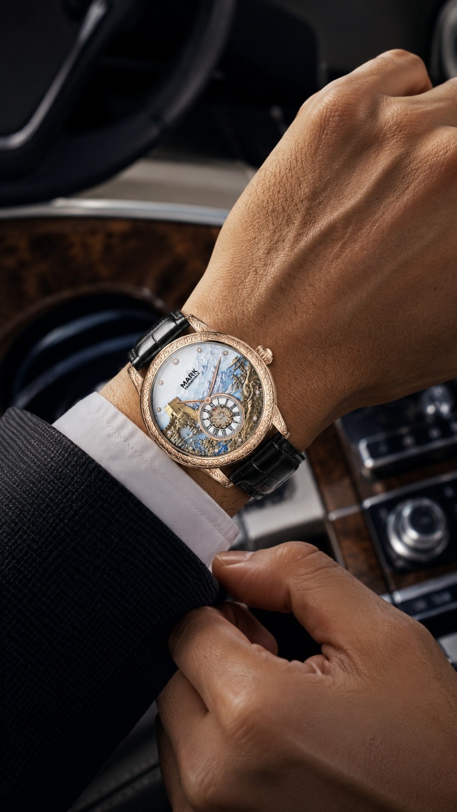 Mark Fairwhale Automatic Watch Men Great Wall Luxury Mechanical Luminous Leather