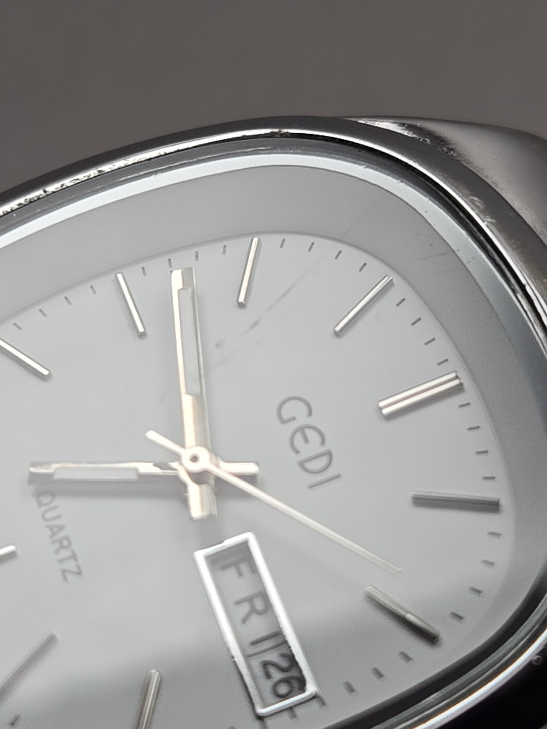 Gedi Quartz Day Date Silver Tone Cushion Case White Dial Women Watch New Battery