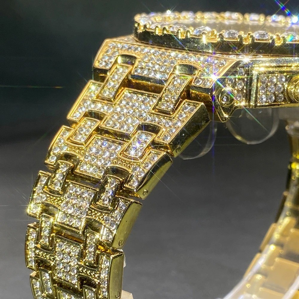 Arabic Luxury Hip Hop Custom Bling Ice out Men Watch Gold Iced Simulated Diamond