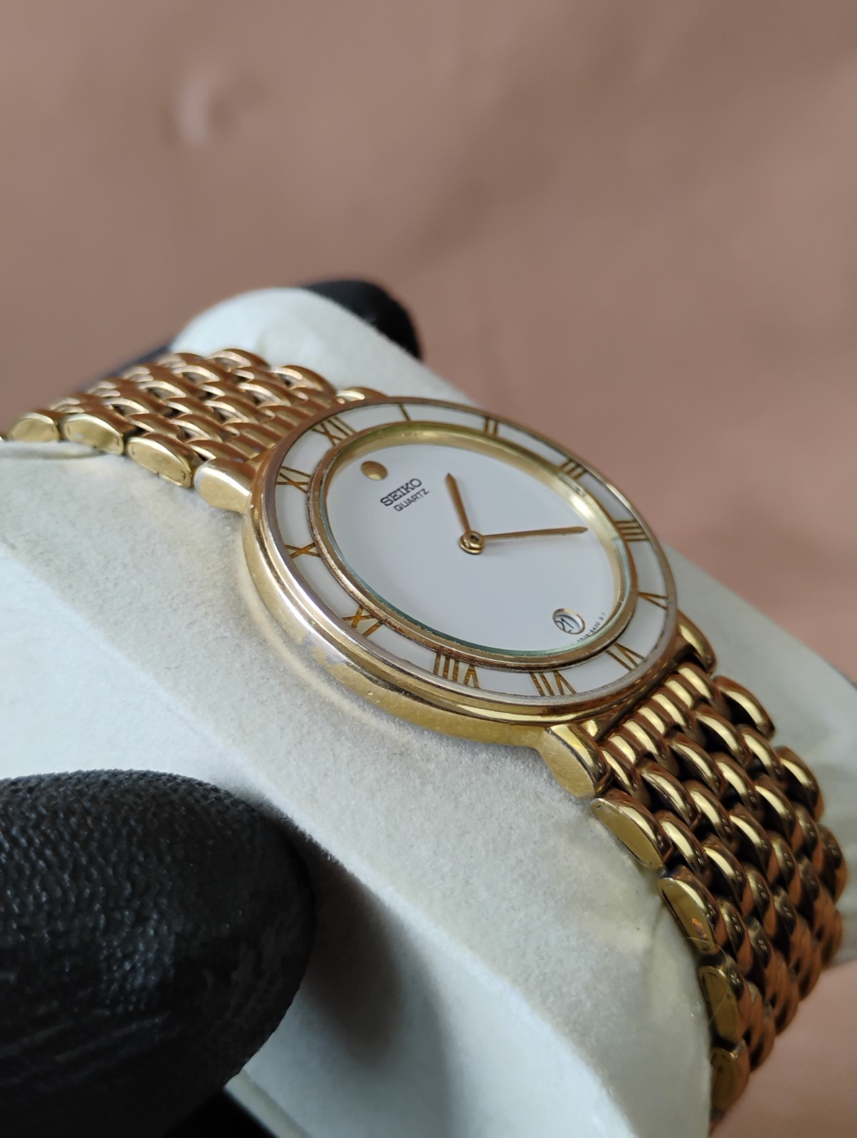 Seiko Two Tone Gold White 32mm with Roman Dial Unisex Watch