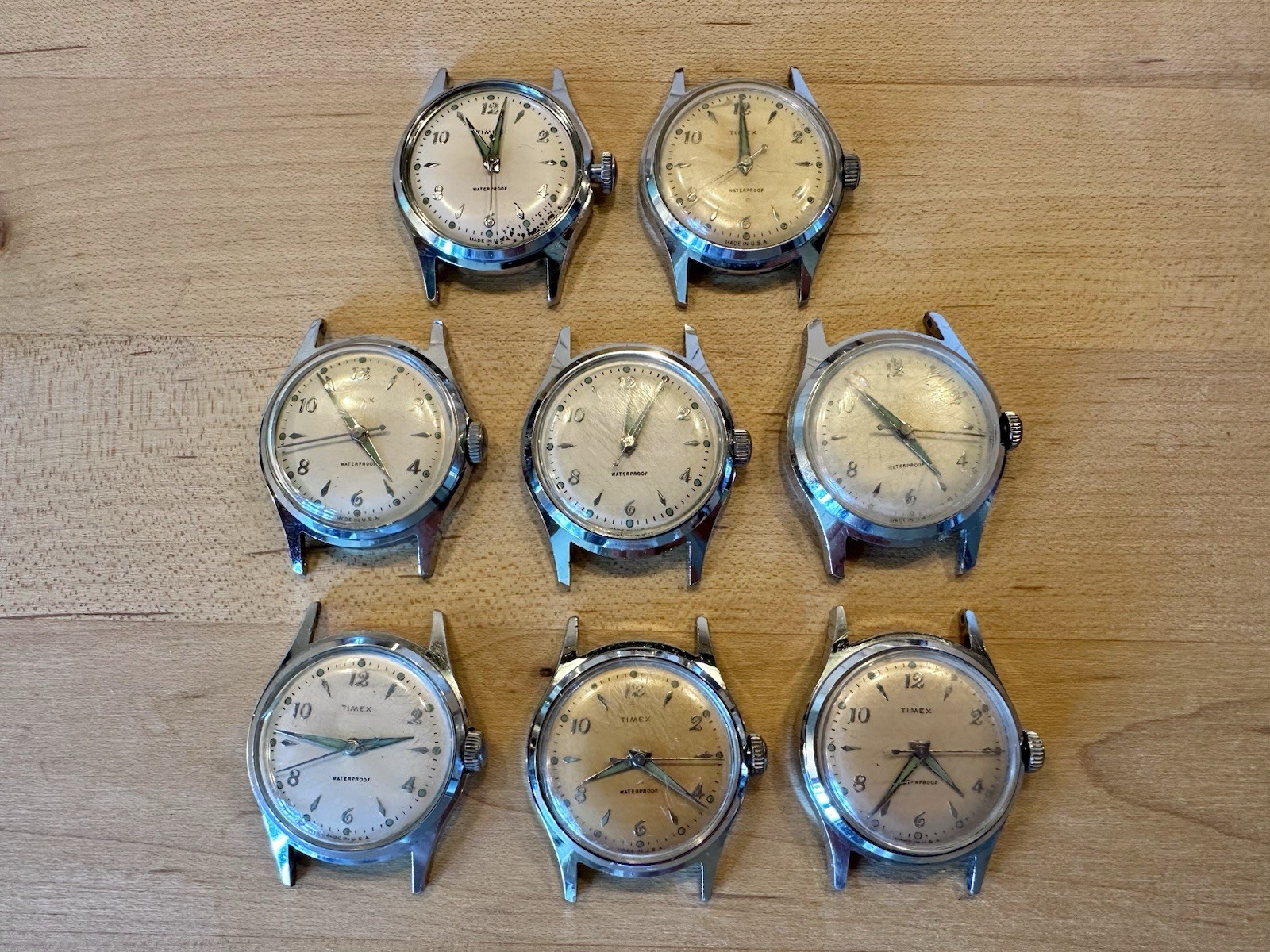 8 Vintage 1957 / 1958 Timex Marlin Watches – 1950s Waterproof, US Time