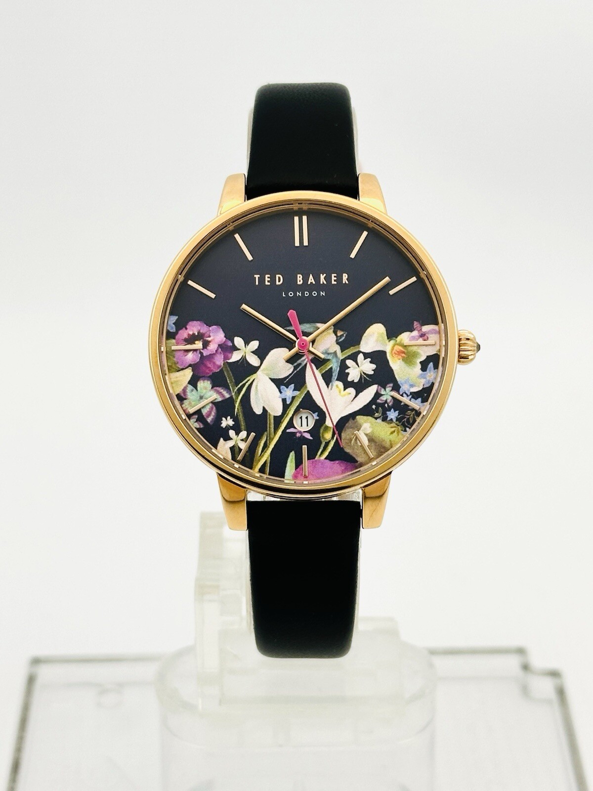 Ted Baker TE10031552 Ladies Floral Multicolour DialBlack Leather Strap RGP Watch