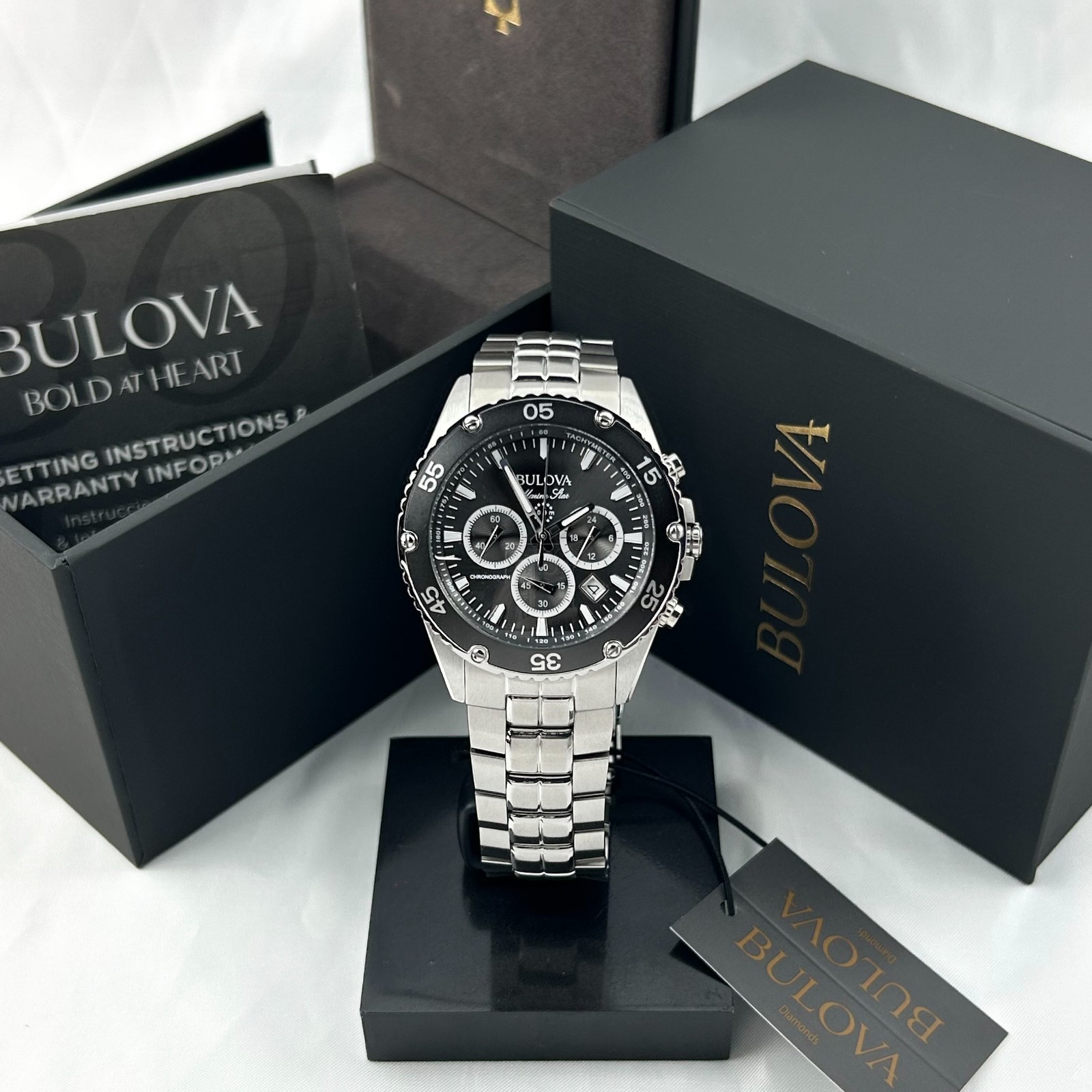 Bulova 98B401 Marine Star Classic Men’s Black Dial Quartz Chronograph Watch