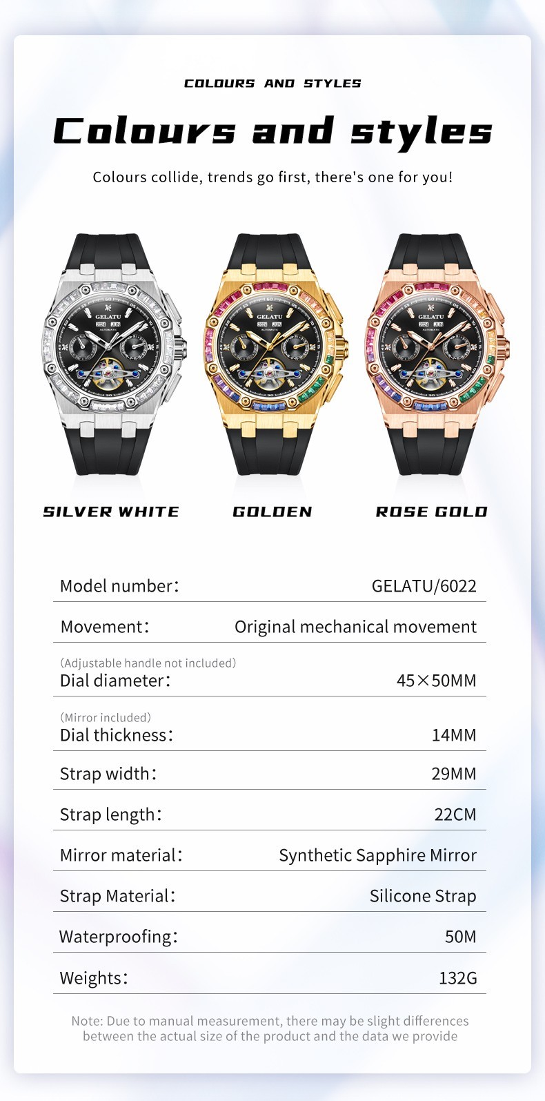 GELATU Automatic Mechanical Men’s Watch, Luminous, Waterproof, Complete Calendar