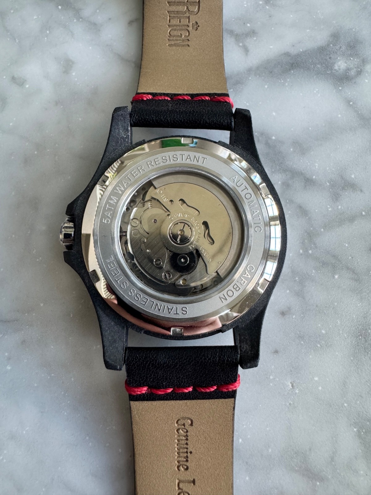 Reign Automatic Men’s Watch Black Case and Silver Dial with Red and Green Accent
