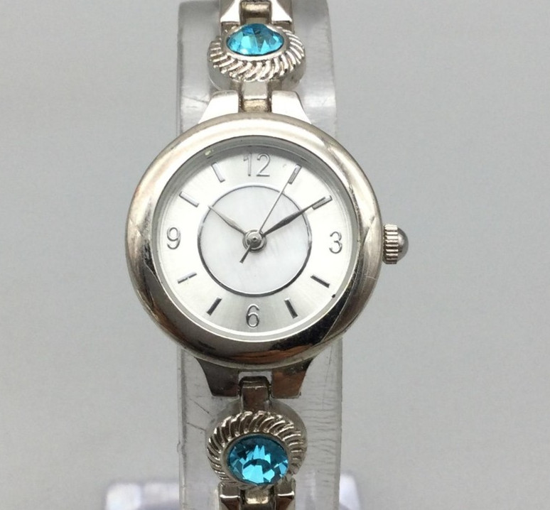Allude Womens Watch 22mm Silver Tone Blue Rhinestone Bracelet New Battery 7.5″