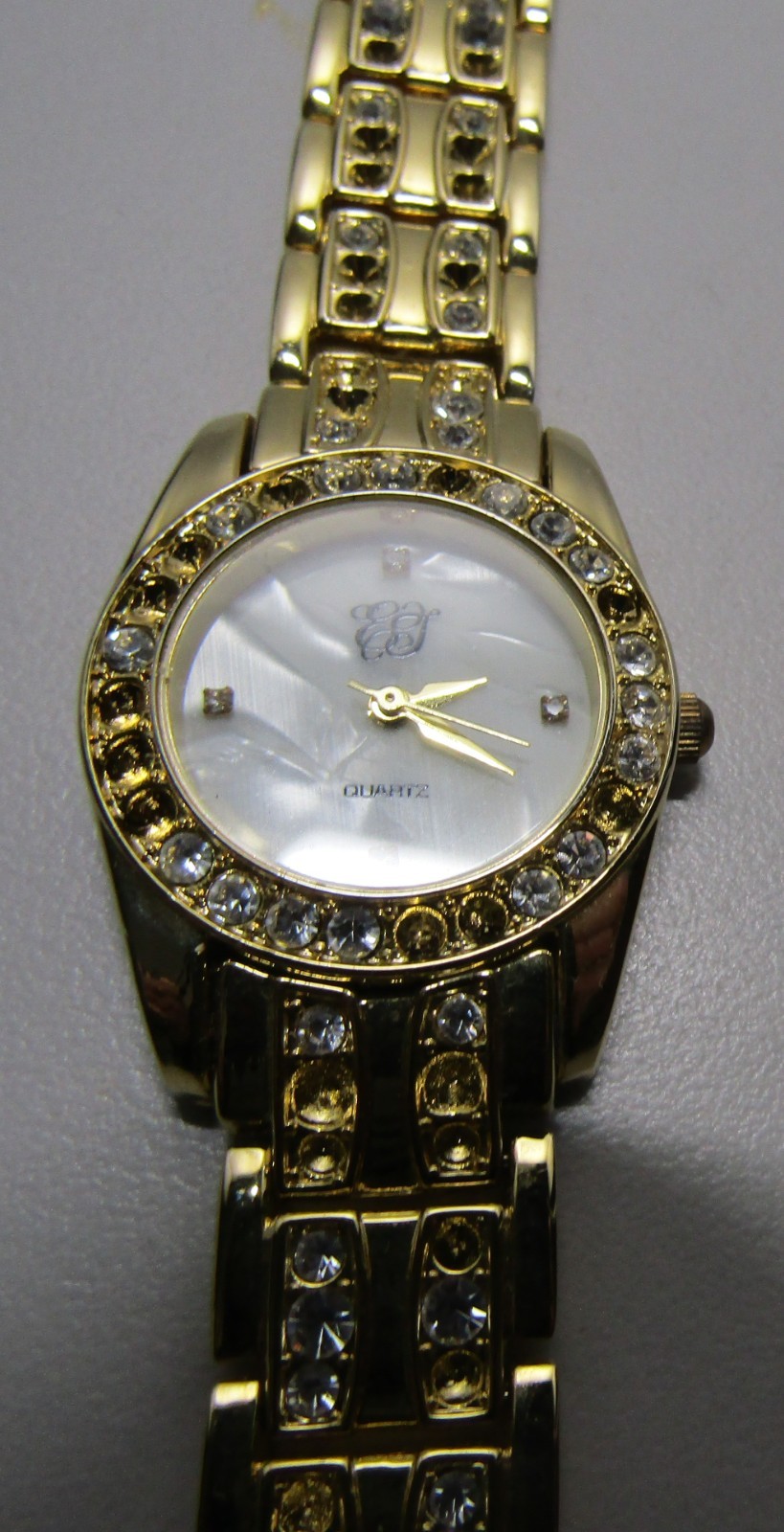 EJ Women’s Quartz Watch Rhinestone Gold Tone Bracelet MOP Face Untested AS IS