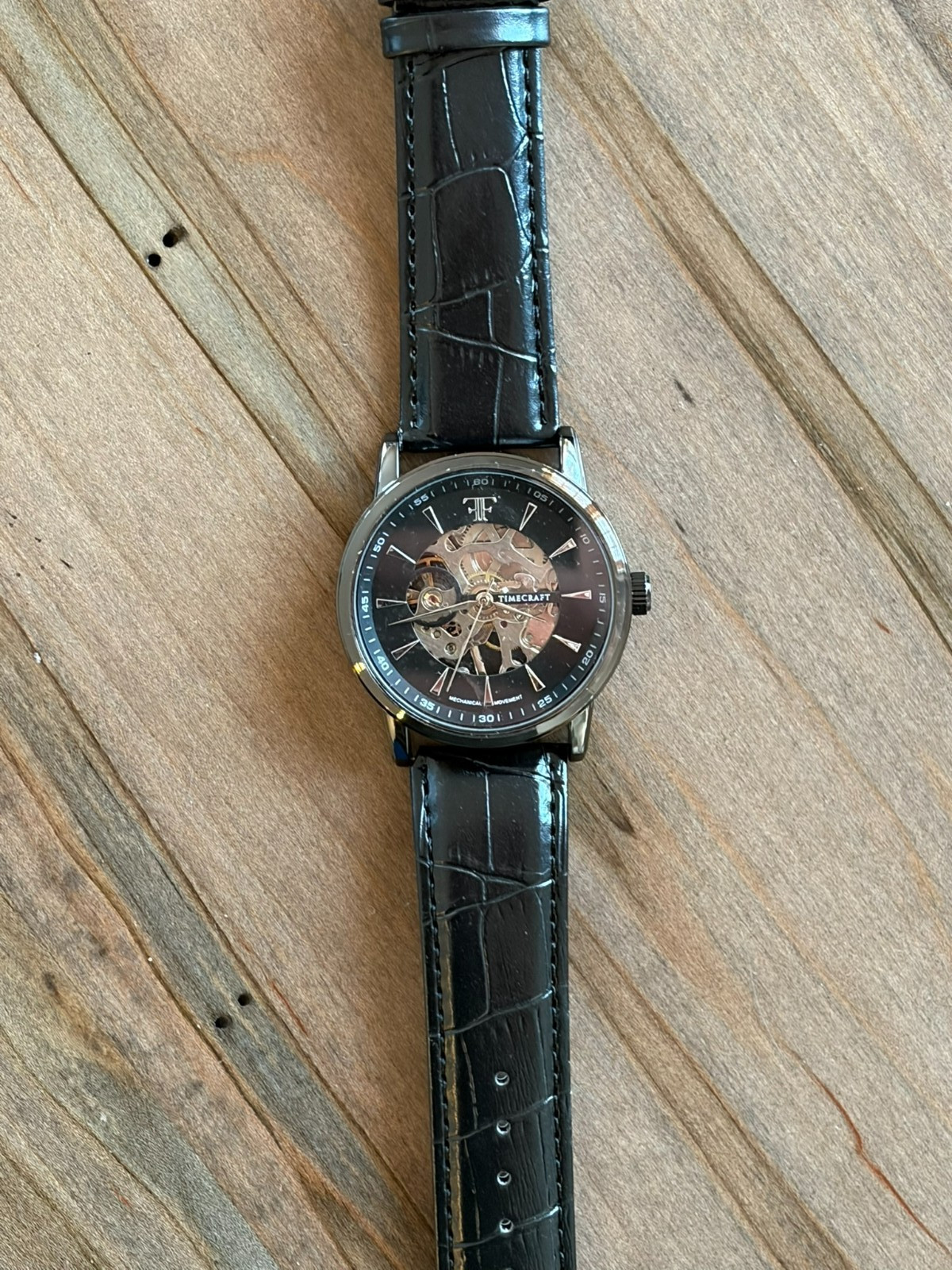 Timecraft FF Exhibition One Men’s Black Skeleton Watch Mechanical Movement NEW