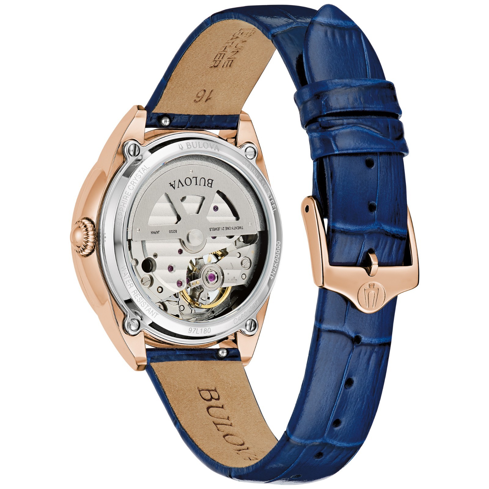 Bulova Women’s Sutton Open Aperture Navy Leather Automatic Watch 34MM 97L180