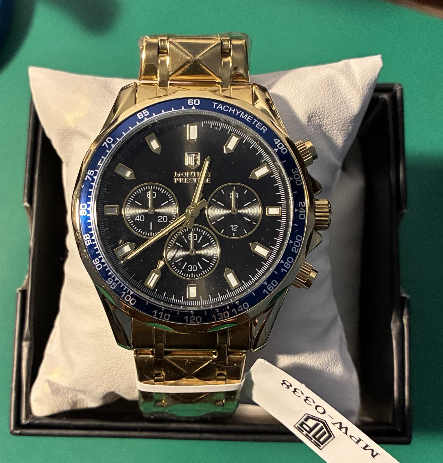 Montres Prestige Men’s Quartz Chronograph Watch 44mm Black Dial
