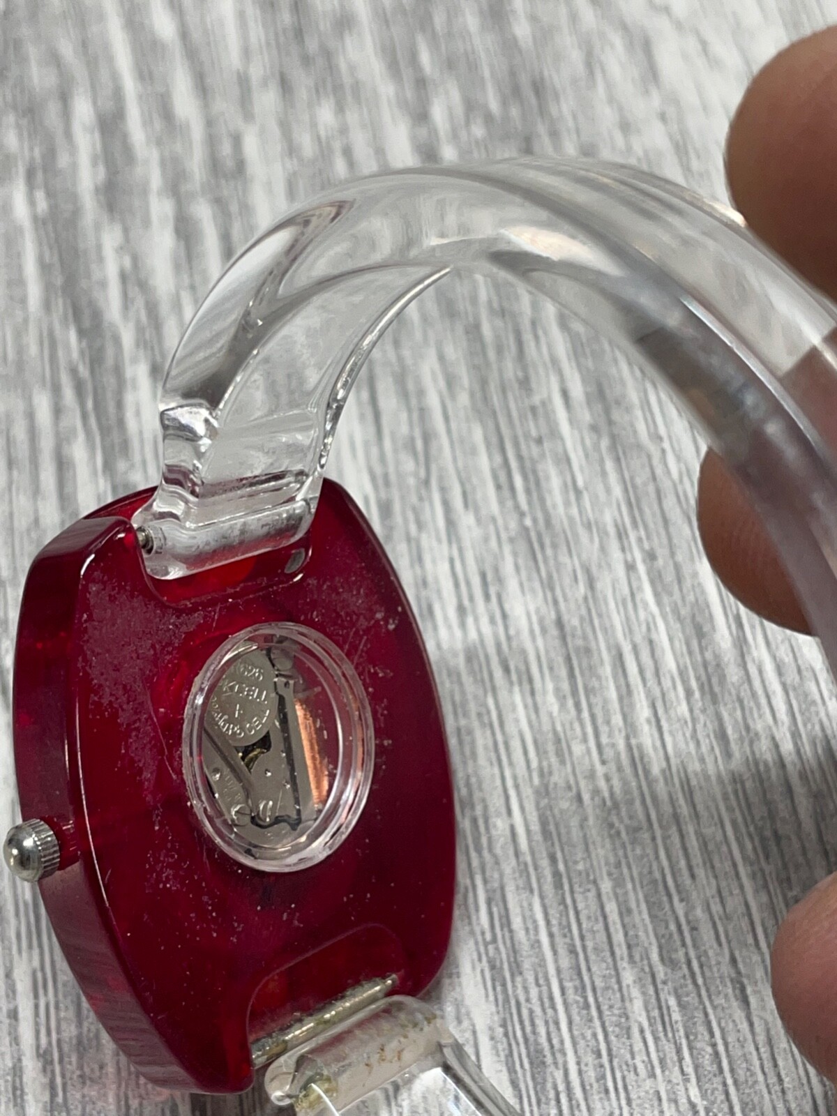 Luna Bianca Watch Clear Lucite Bracelet ITALIAN Red Face New Battery