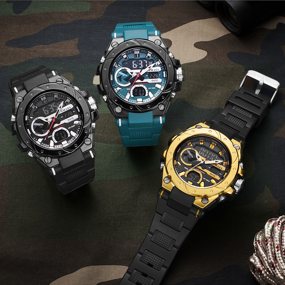 SMAEL Men Digital Sport Watch Large Dial LED Alarm Wristwatch Boy Military Watct