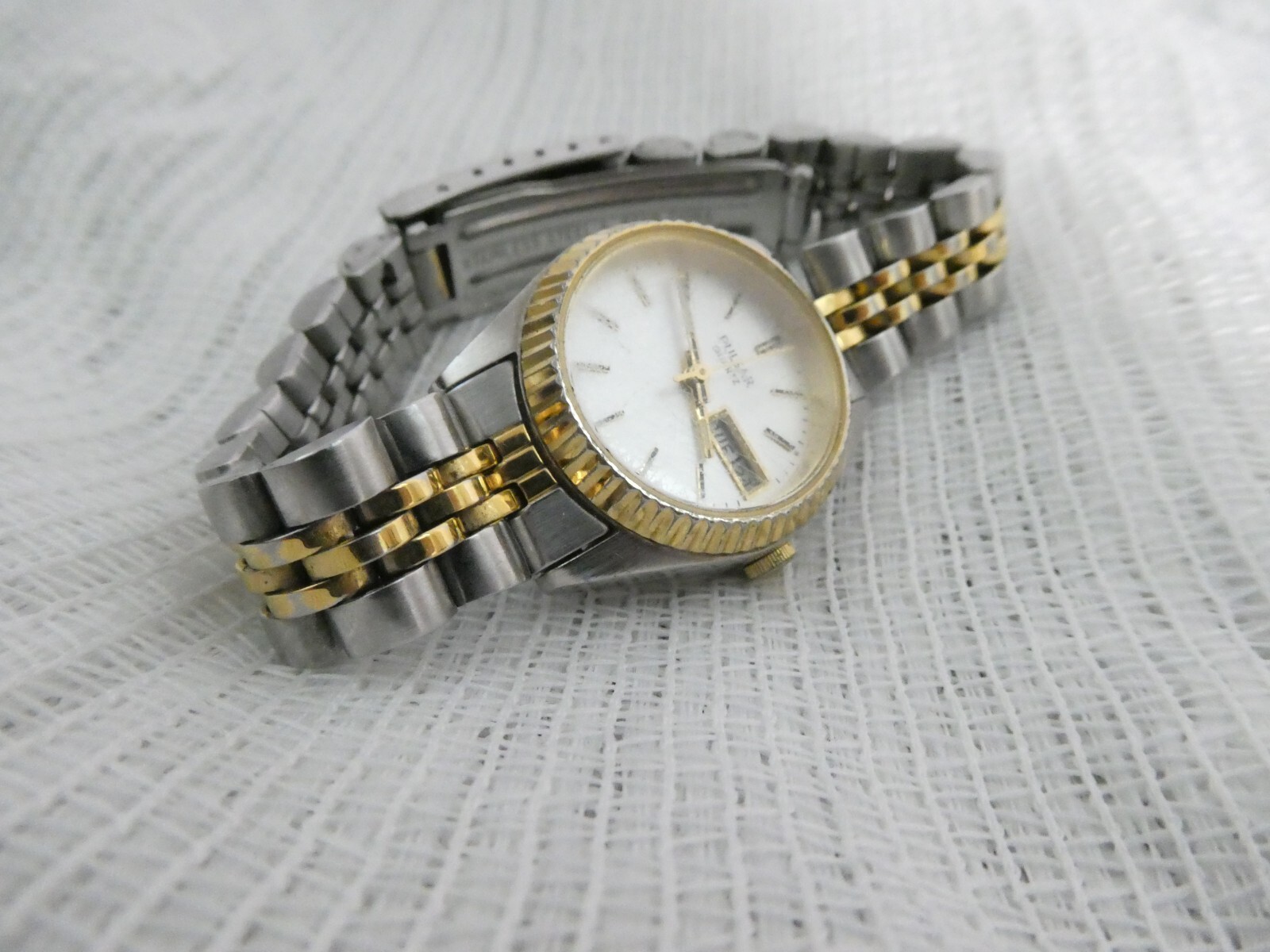 Vintage Pulsar Ladies Watch Silver and Gold Tone Band Fold Clasp New Battery