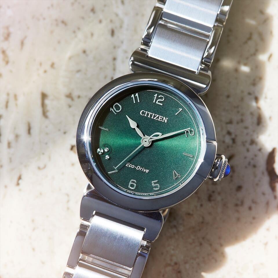 Citizen L ROUND Collection EM1130-83X Eco-Drive Solar Green Dial 26mm Watch