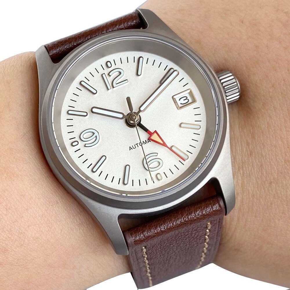 Pilot Titanium Case Tandorio Military Field NH34 Automatic Men Watch Screw Crown