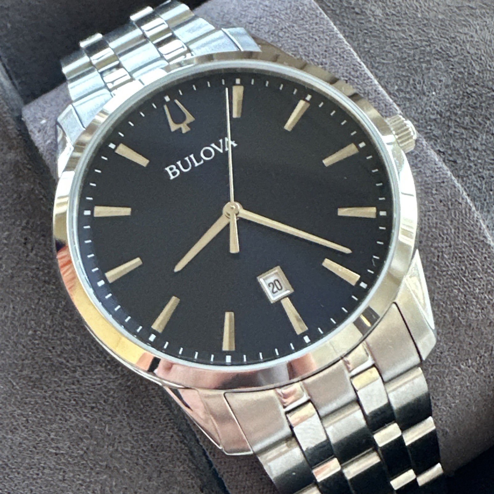 Bulova Sutton Men’s Quartz Silver Date Display Blue Dial Watch 40mm 96B338