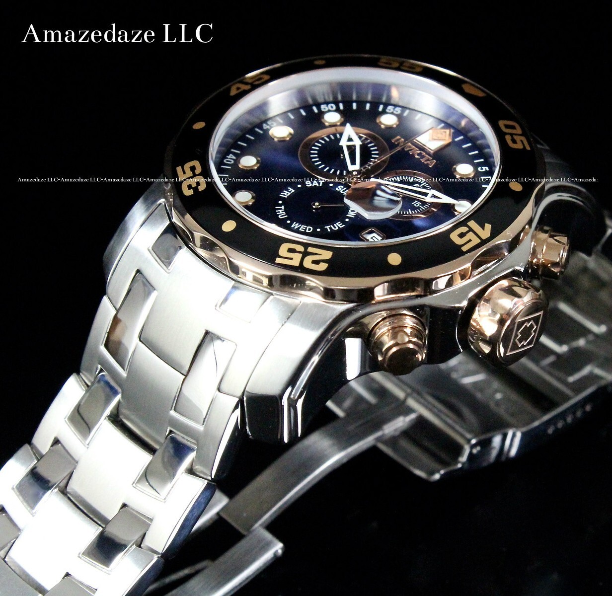 NEW Invicta Men 48mm Pro Diver Scuba Chronograph Rose Tone/BLUE DIAL SS Watch !!