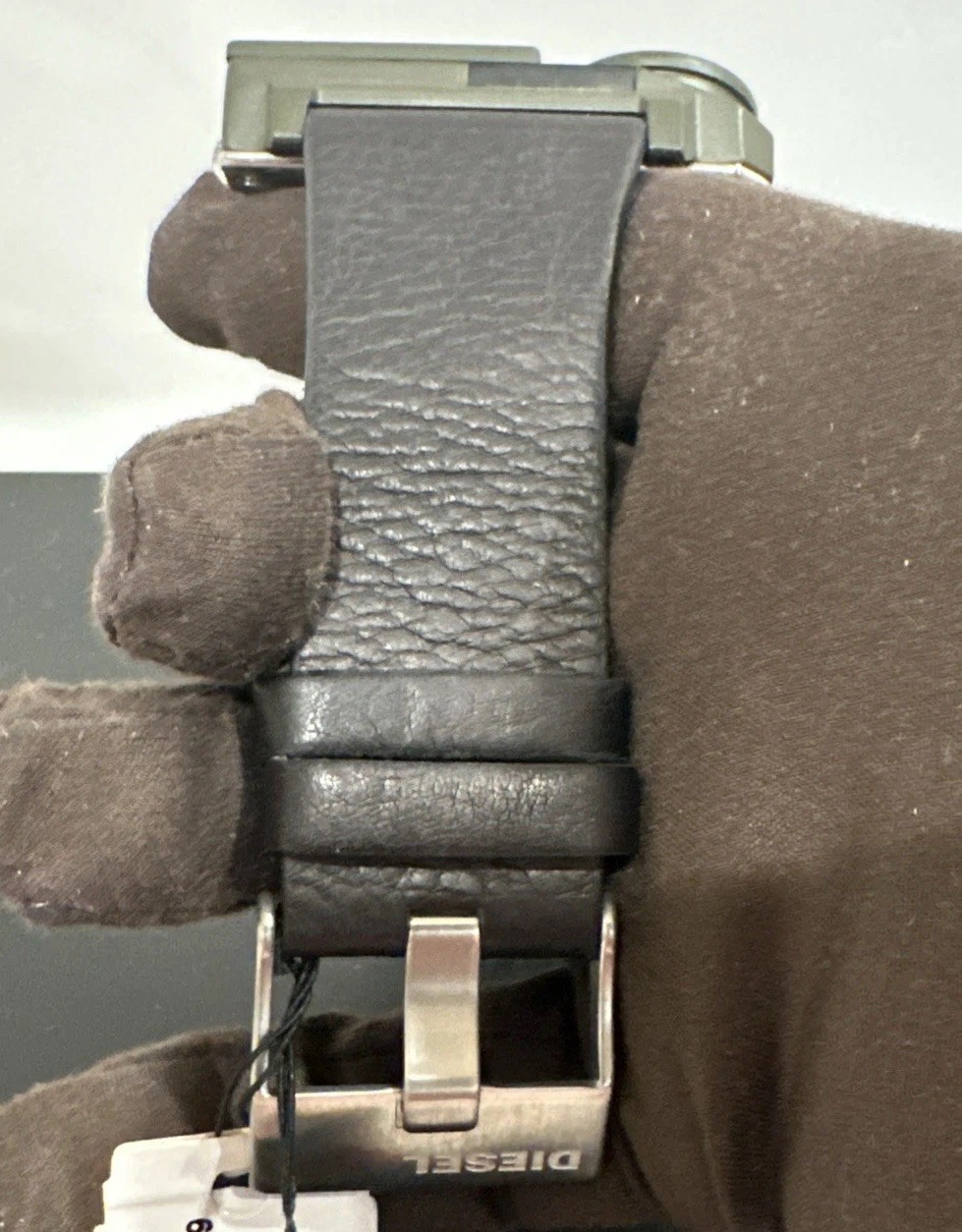 Diesel DZ-7248 Oversized Watch Matte Black/green Case Black Leather Band READ!