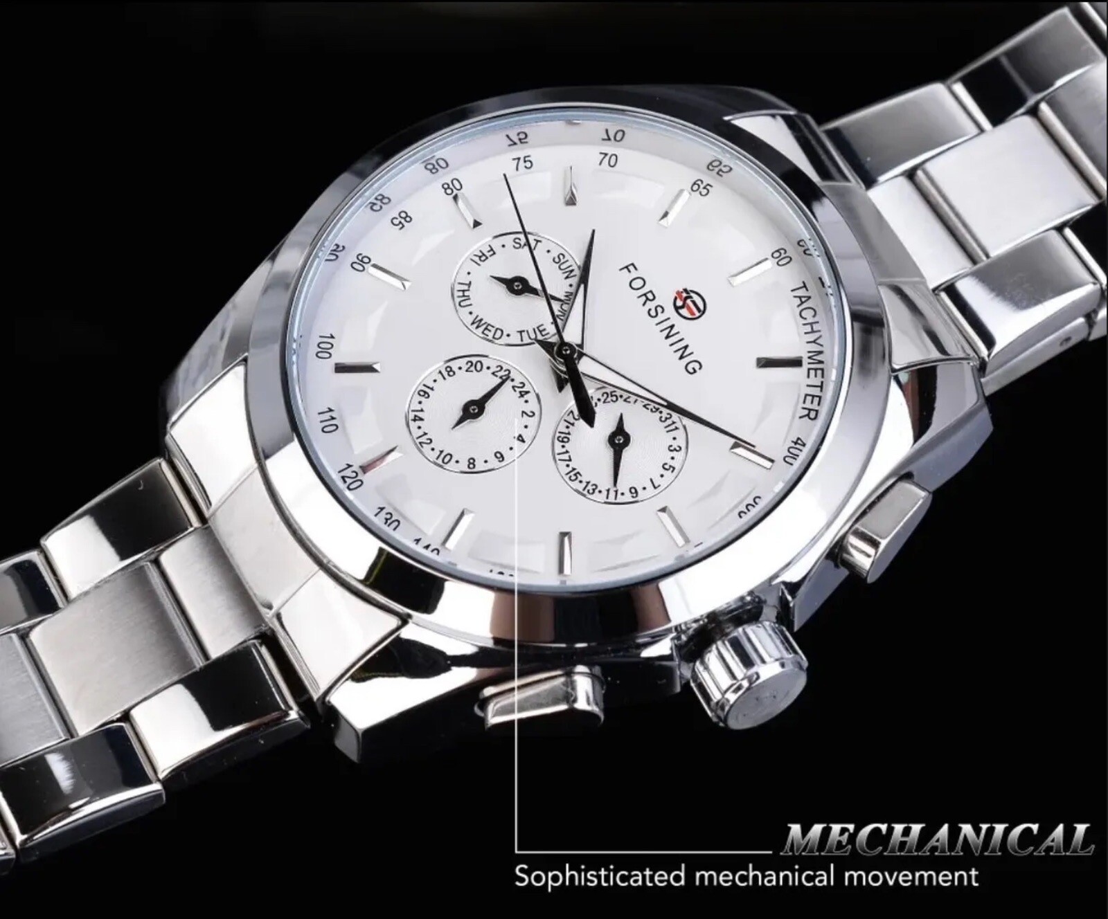 Forsining Mens BIG 45mm Luxury Watch Genuine Leather Band. Great Gift Idea.