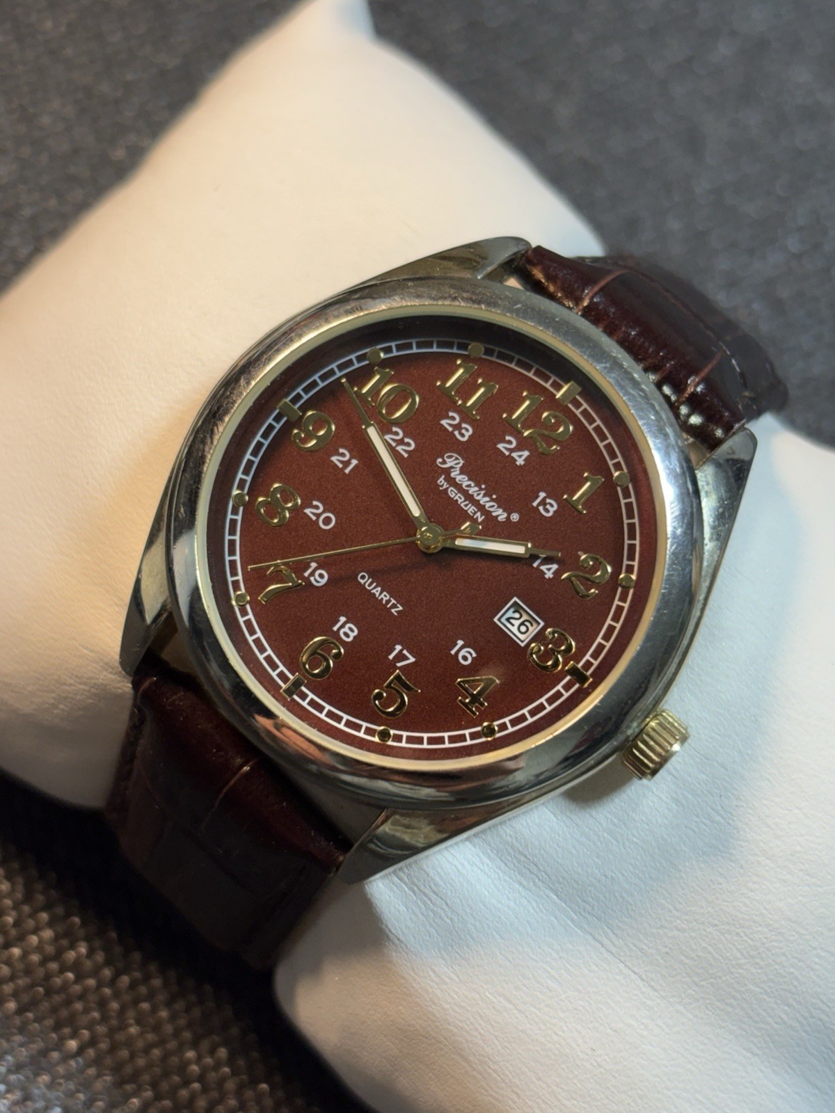 Gruen Precision Vintage Men 43mm Watch 12HR/24HR Dial,Date,New Invicta Band/Bat