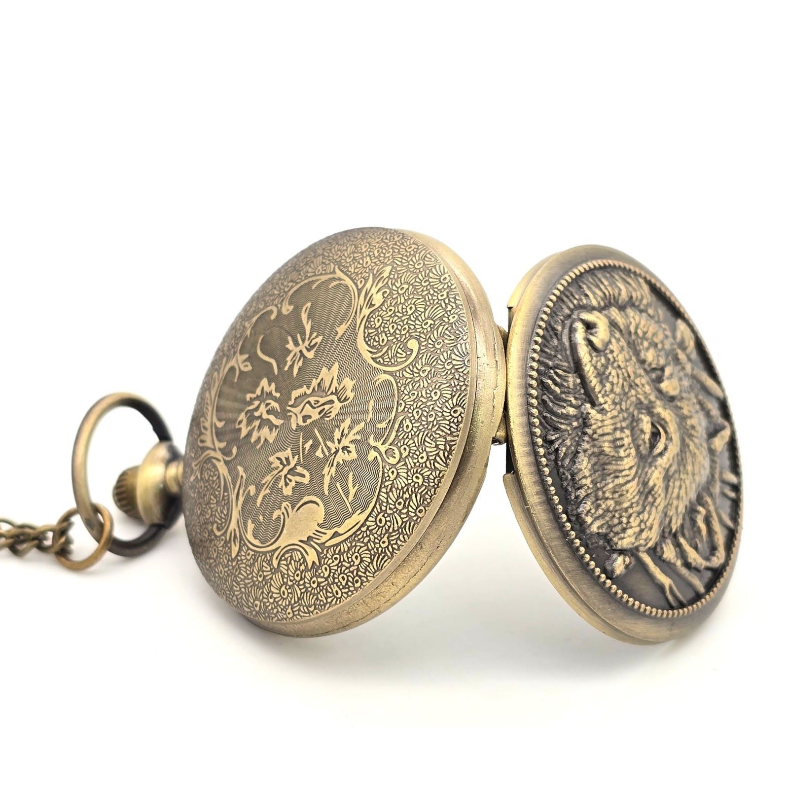 Lone Wolf Pocket Watch – Personalized Rustic Bronze Strength Outdoors Gift