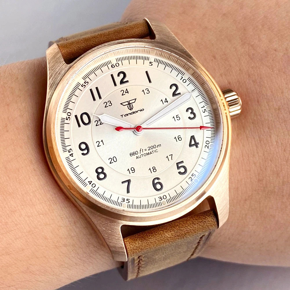 Tandorio 39mm Pilot Full Cusn8 Bronze Japan NH35 Automatic Men Watches 20ATM