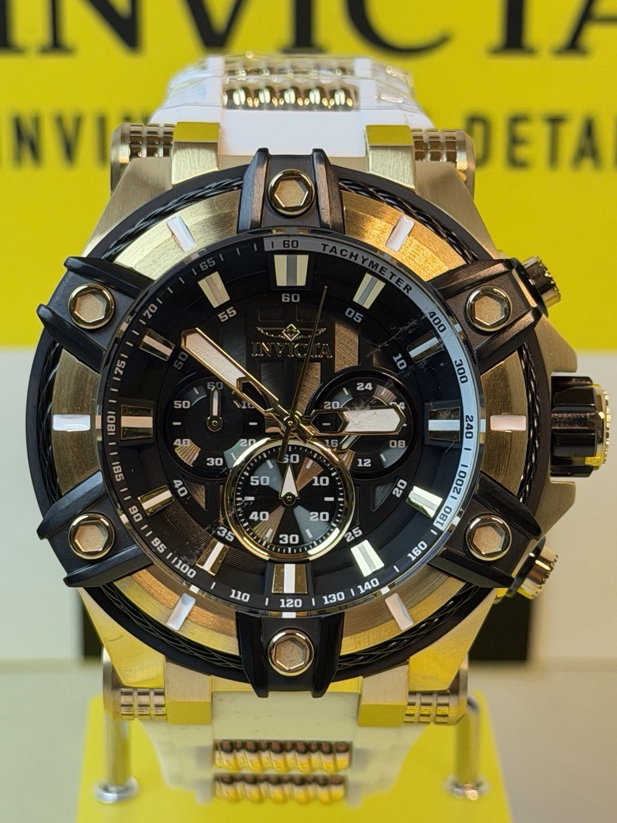 Invicta Bolt Surge Men’s 52mm, White Silicone Gold Chronograph Watch! SHARP!!