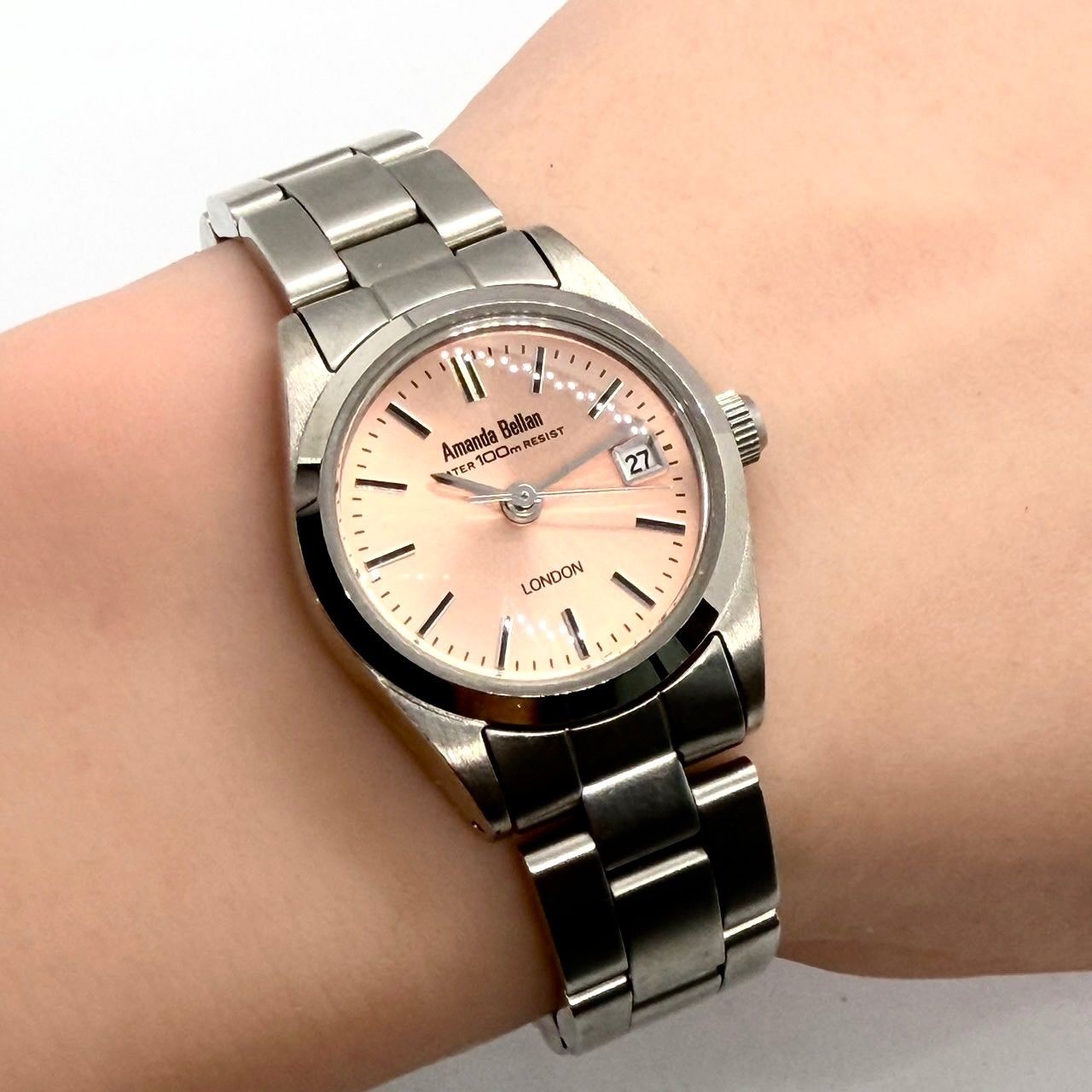 Working Excellent Condition Amanda Bellan London Solar Pink Dial Date Ladies Wat