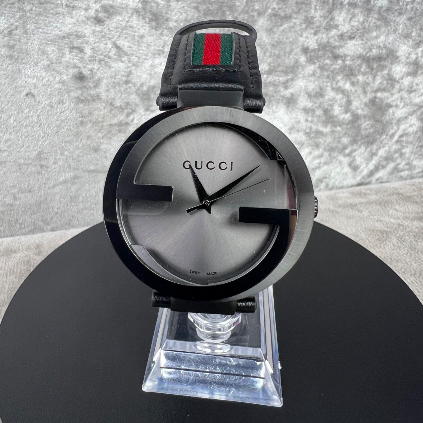 Gucci Interlocking Leather Nylon Strap Green Red Black Mens Watch – YA133206