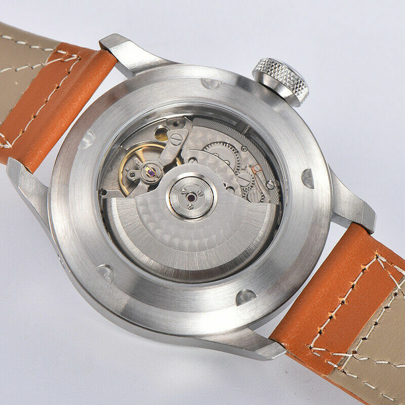 Power Reserve Movement PARNIS 46.5mm Automatic Watch for Men Retro Wristwatches